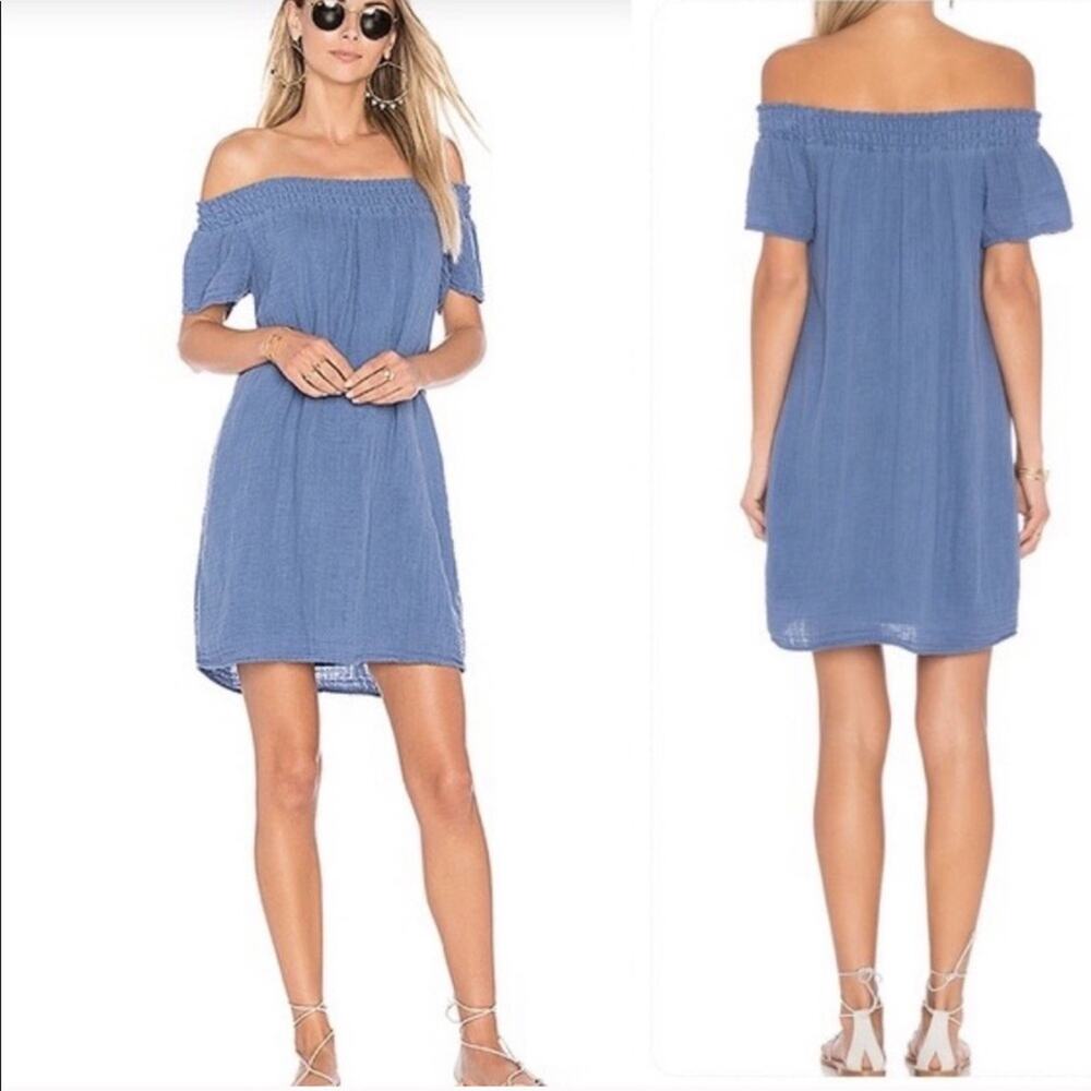 MICHAEL STARS Women's Off Shoulder Chambray Smocked Mini Dress
